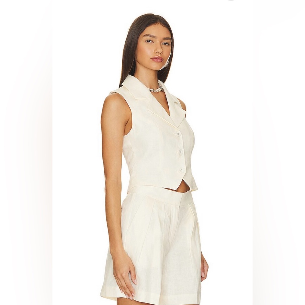 L'Academie Carinne Linen Vest Top in Creme Sz S - Picture 2 of 7